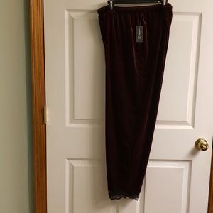 NWT INC NYC Lace Trim Burgandy Pajama Bottoms